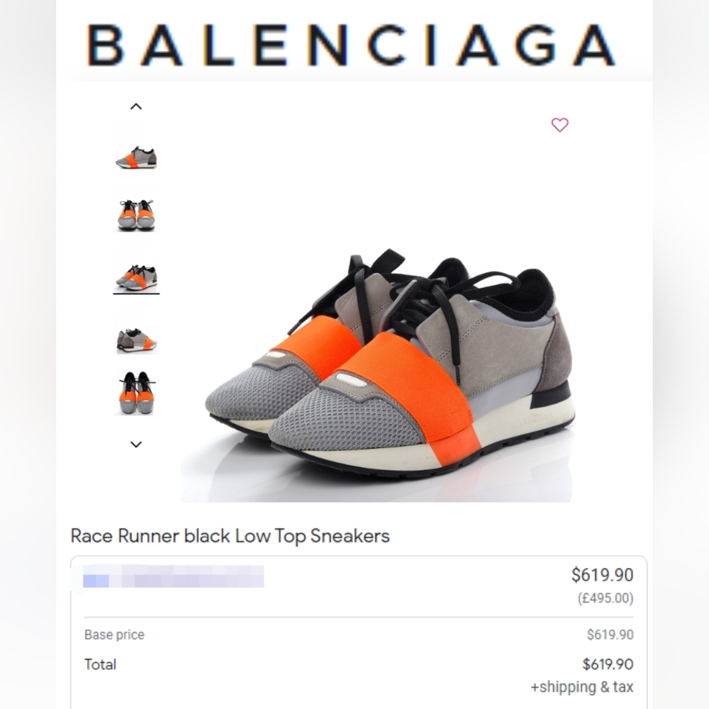 BALENCIAGA  Race Runner Low Top Sneakers US 6